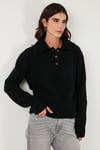 Lela Yün Karışımlı Regular Fit Düğmeli Bayan Polo Yaka Kazak 4617019 SİYAH