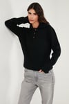 Lela Yün Karışımlı Regular Fit Düğmeli Bayan Polo Yaka Kazak 4617019 SİYAH