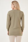 Lela Zincir Detaylı Regular Fit Bisiklet Yaka Esnek Bayan Bluz 5865347 Olive