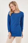 Lela Zincir Detaylı Regular Fit Bisiklet Yaka Esnek Bayan Bluz 5865347 SAKS
