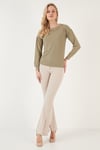Lela Zincir Detaylı Regular Fit Bisiklet Yaka Esnek Bayan Bluz 5865347 Olive