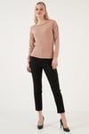 Lela Zincir Detaylı Regular Fit Bisiklet Yaka Esnek Bayan Bluz 5865347 BİSKÜVİ