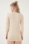Lela Zincir Detaylı Regular Fit Bisiklet Yaka Esnek Bayan Bluz 5865347 TAŞ