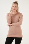 Lela Zincir Detaylı Regular Fit Bisiklet Yaka Esnek Bayan Bluz 5865347 BİSKÜVİ