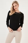 Lela Zincir Detaylı Regular Fit Bisiklet Yaka Esnek Bayan Bluz 5865347 SİYAH