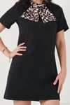 Leopar Desenli Fular Yaka Mini Boy Kısa Kol Kadın Elbise 6525704 SİYAH