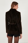 Leopar Desenli Regular Fit Kemer Detaylı Peluş Dokulu Blazer Kadın Ceket 6839614 KAHVE