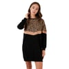 Leopar Desenli Renk Bloklu Oversize Bisiklet Yaka Kadın Tunik 5863604 SİYAH