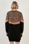 Leopar Desenli Renk Bloklu Oversize Bisiklet Yaka Kadın Tunik 5863604 SİYAH