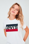 Levi's Baskılı % 100 Pamuk Bisiklet Yaka Bayan T Shirt 17369-1313 BEYAZ