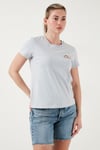 Logo Baskılı % 100 Pamuk Regular Fit Bisiklet Yaka Kadın T Shirt 17369-2945 AÇIK MAVİ