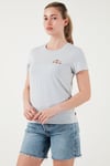 Logo Baskılı % 100 Pamuk Regular Fit Bisiklet Yaka Kadın T Shirt 17369-2945 AÇIK MAVİ