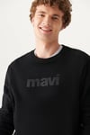 Logo Baskılı Bisiklet Yaka Oversize Pamuklu Erkek Sweat 066303-900 SİYAH