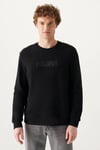Logo Baskılı Bisiklet Yaka Oversize Pamuklu Erkek Sweat 066303-900 SİYAH
