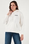 Logo Baskılı Pamuklu Regular Fit Kapüşonlu Kadın Sweat 001U6-0004 EKRU