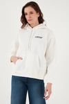 Logo Baskılı Pamuklu Regular Fit Kapüşonlu Kadın Sweat 001U6-0004 EKRU