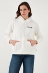 Logo Baskılı Pamuklu Regular Fit Kapüşonlu Kadın Sweat 001U6-0004 EKRU