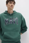 Logo Baskılı Şardonlu Oversize Fit Kapüşonlu Erkek Sweat 067149-71874 YEŞİL