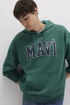 Logo Baskılı Şardonlu Oversize Fit Kapüşonlu Erkek Sweat 067149-71874 YEŞİL