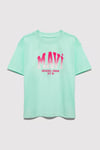 Logolu % 100 Pamuk Loose Fit Bisiklet Yaka Kız Çocuk T Shirt 7610386-71643 AÇIK YEŞİL