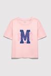 Logolu % 100 Pamuk Loose Fit Bisiklet Yaka Kız Çocuk T Shirt 7610390-71007 AÇIK PEMBE