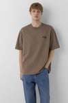 Logolu % 100 Pamuk Oversize Bisiklet Yaka Erkek T Shirt 0613676-70389 KAHVE