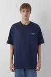 Logolu % 100 Pamuk Oversize Bisiklet Yaka Erkek T Shirt 0613676-70490 LACİVERT