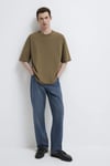 Logolu % 100 Pamuk Oversize Bisiklet Yaka Erkek T Shirt 0613188-71564 YAĞ YEŞİLİ