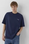 Logolu % 100 Pamuk Oversize Bisiklet Yaka Erkek T Shirt 0613676-70490 LACİVERT
