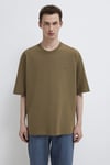 Logolu % 100 Pamuk Oversize Bisiklet Yaka Erkek T Shirt 0613188-71564 YAĞ YEŞİLİ