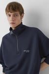 Logolu % 100 Pamuk Yarım Fermuarlı Dik Yaka Erkek Sweat 0S10678-70490 LACİVERT