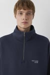 Logolu % 100 Pamuk Yarım Fermuarlı Dik Yaka Erkek Sweat 0S10678-70490 LACİVERT