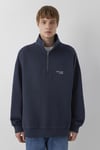 Logolu % 100 Pamuk Yarım Fermuarlı Dik Yaka Erkek Sweat 0S10678-70490 LACİVERT