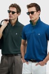 Logolu Pamuklu Comfort Fit Düğmeli Polo Yaka 2'li Erkek T Shirt 111040206S2 Haki-Açık Lacivert