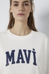 Logolu Pamuklu Oversize Bisiklet Yaka Kadın T Shirt 1600843-81964 KIRIK BEYAZ