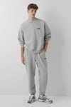 Logolu Pamuklu Oversize Bisiklet Yaka Erkek Sweat 0S10677-80196 AÇIK GRİ