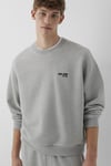 Logolu Pamuklu Oversize Bisiklet Yaka Erkek Sweat 0S10677-80196 AÇIK GRİ