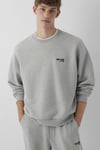 Logolu Pamuklu Oversize Bisiklet Yaka Erkek Sweat 0S10677-80196 AÇIK GRİ