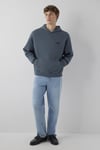 Logolu Pamuklu Oversize Kapüşonlu Erkek Sweat 0S10676-80776 İNDİGO