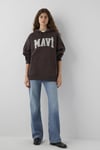 Logolu Pamuklu Oversize Kapüşonlu Kadın Sweat 1600361-70240 KOYU KAHVE