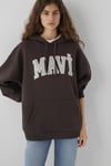 Logolu Pamuklu Oversize Kapüşonlu Kadın Sweat 1600361-70240 KOYU KAHVE