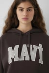 Logolu Pamuklu Oversize Kapüşonlu Kadın Sweat 1600361-70240 KOYU KAHVE