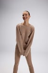 Logolu Pamuklu Regular Fit Bisiklet Yaka Kadın Sweat EF567-BG BEJ