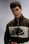 Logolu Renk Bloklu Regular Fit Yarım Fermuarlı Dik Yaka Erkek Sweat EM519-KH KOYU HAKİ