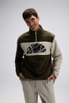 Logolu Renk Bloklu Regular Fit Yarım Fermuarlı Dik Yaka Erkek Sweat EM519-KH KOYU HAKİ