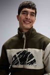 Logolu Renk Bloklu Regular Fit Yarım Fermuarlı Dik Yaka Erkek Sweat EM519-KH KOYU HAKİ