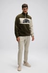 Logolu Renk Bloklu Regular Fit Yarım Fermuarlı Dik Yaka Erkek Sweat EM519-KH KOYU HAKİ