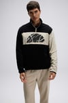 Logolu Renk Bloklu Regular Fit Yarım Fermuarlı Dik Yaka Erkek Sweat EM519-BK SİYAH