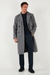 Loose Fit Kruvaze Yaka Uzun Astarlı Kaşe Erkek Kaban 681003 GRİ