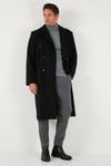Loose Fit Kruvaze Yaka Uzun Astarlı Kaşe Erkek Kaban 681003 SİYAH